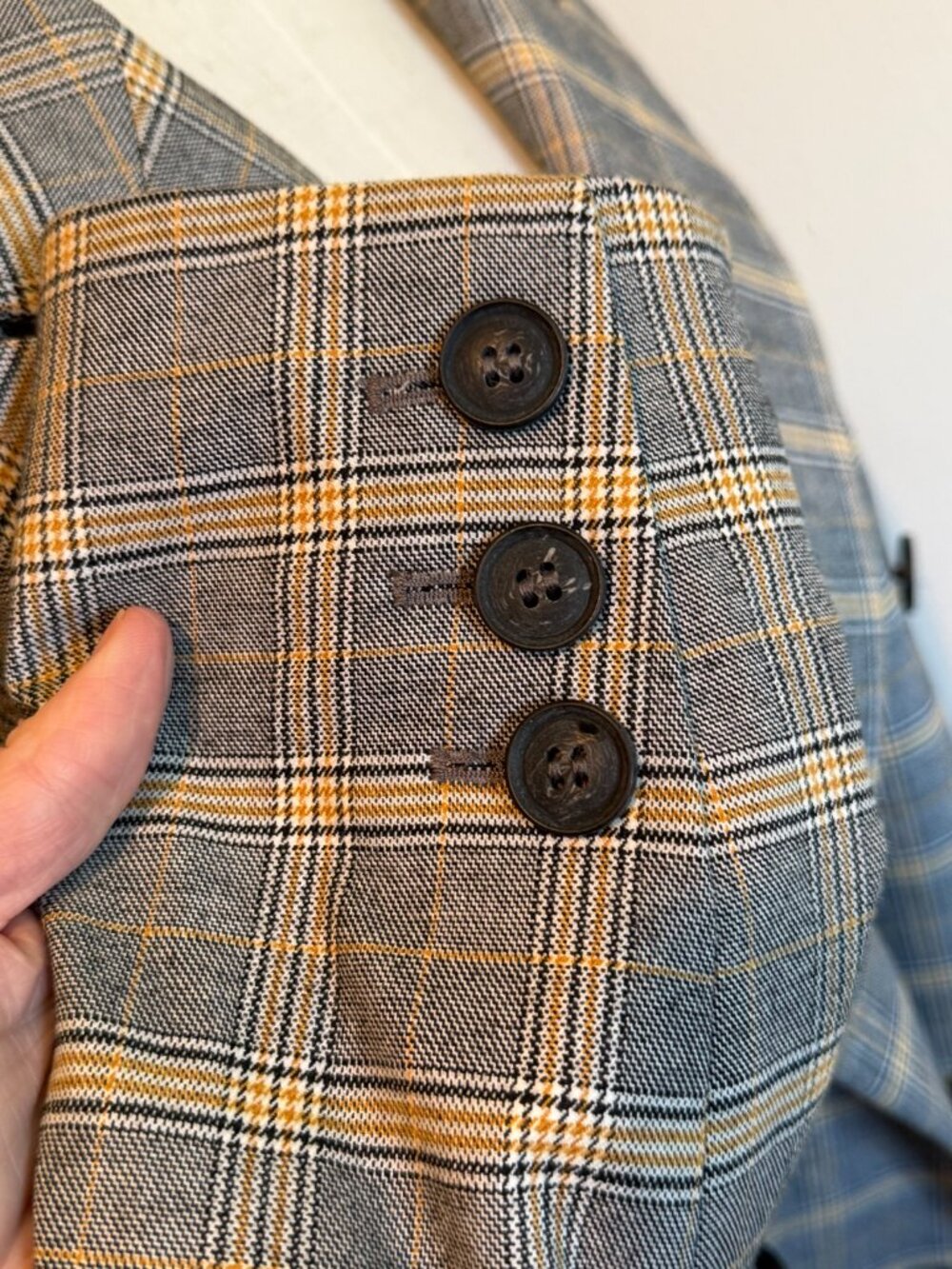 Free People Long Plaid Blazer Jacket Grey Gold Large - Picture 7 of 12